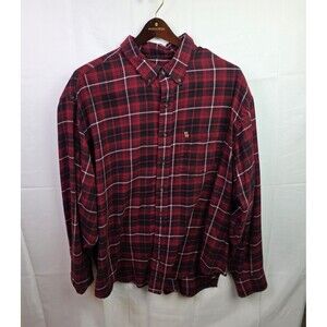 Izod Mens XXL Red Plaid Flannel Long Sleeve‎ Button Up Shirt